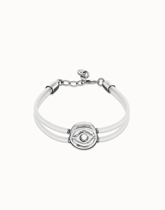 Double white leather birthstone bracelet with eye