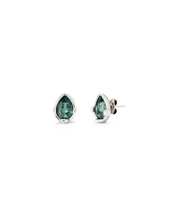 Earrings with a green drop-shaped faceted crystal