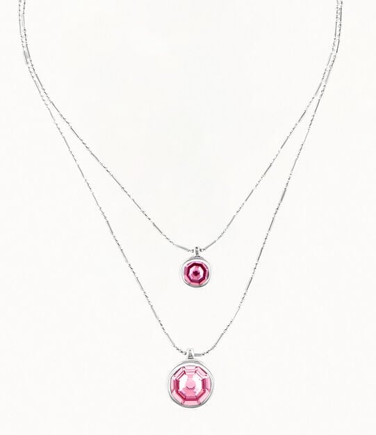 Multi strand long chain pendant necklace, Silver, large