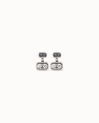 Sterling silver-plated earrings with multiposition and small gray crystal and large white crystal