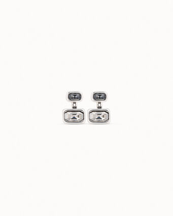 Boucles d’oreilles plaquées argent avec multiposition et petit cristal gris et grand cristal blanc