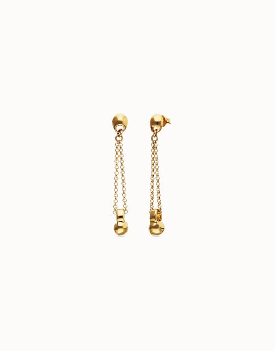 Pendientes ba&ntilde;ados en oro 18k con cadena larga y esfera