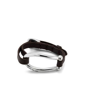 Silver-plated leather bracelet with large central link