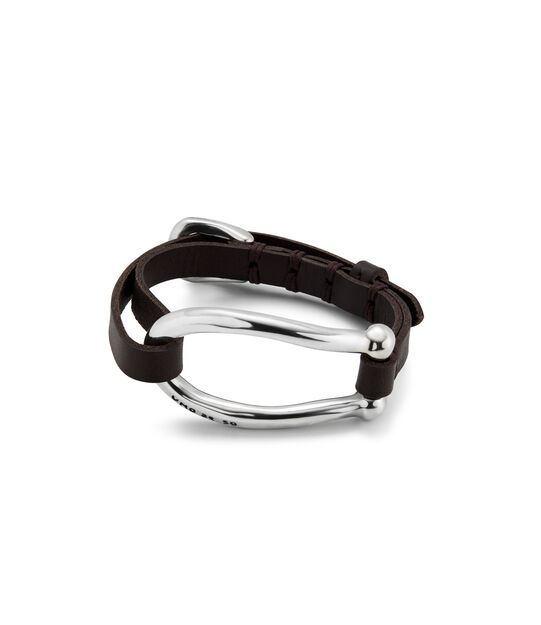 Leather bracelet with large silver-plated central link