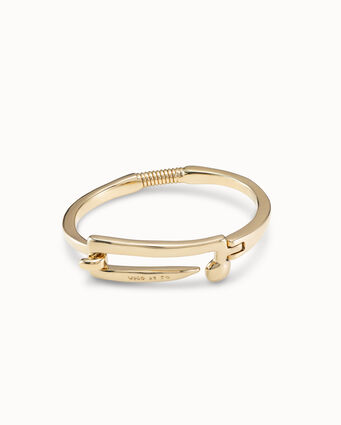 18K gold-plated bracelet for men with visible spring and nail shaped central buckle