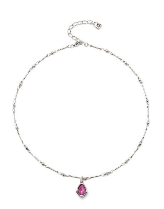 Necklace with a pink drop-shaped faceted crystal