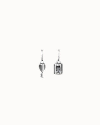 Sterling silver-plated key and padlock shaped earrings