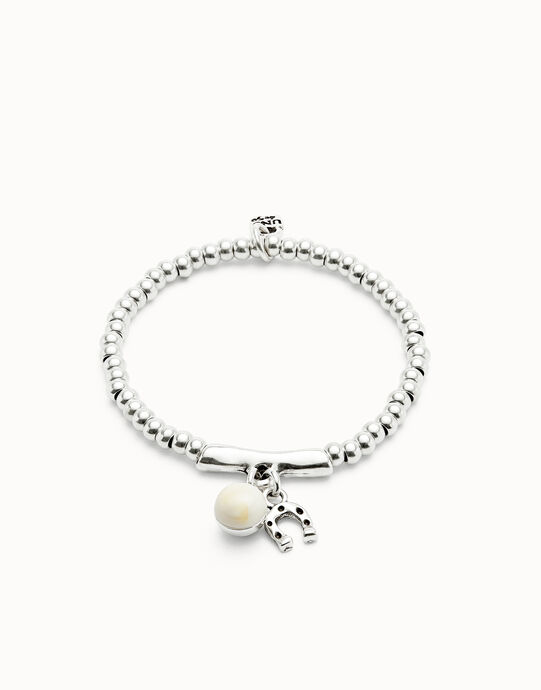 Pulsera ba&ntilde;ada en plata de ley y cristal de murano marfil y herradura