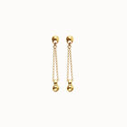 Aretes ba&ntilde;ados en oro 18k con cadena larga y esfera