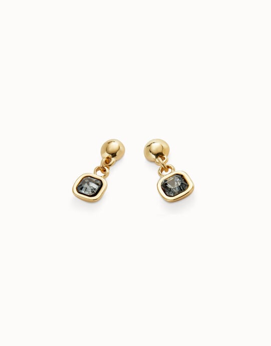 Pendientes ba&ntilde;ados en oro 18k con cristal colgante negro