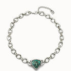 Link chain short necklace with a green crystal