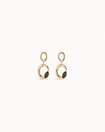 18K gold-plated earrings with double oval and light gray crystal
