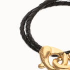 Double black leather bracelet with interlocking carabiner