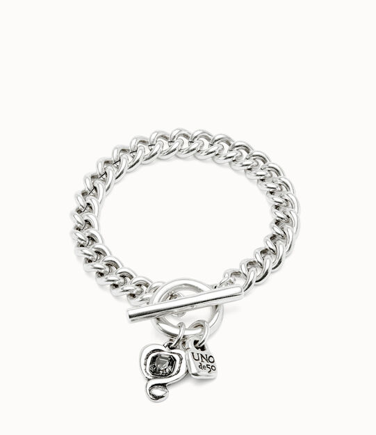 Pulsera de cadena bañada en plata de ley con cristal negro