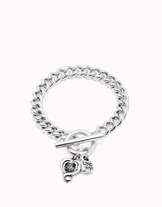 Pulsera de cadena ba&ntilde;ada en plata de ley con cristal negro