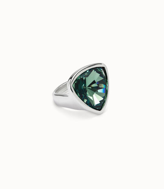 Sterling silver-plated ring with large green crystal