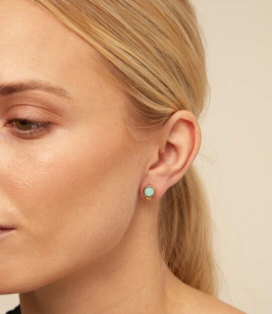 Single Stud Earring With Blue Crystal, Golden, large