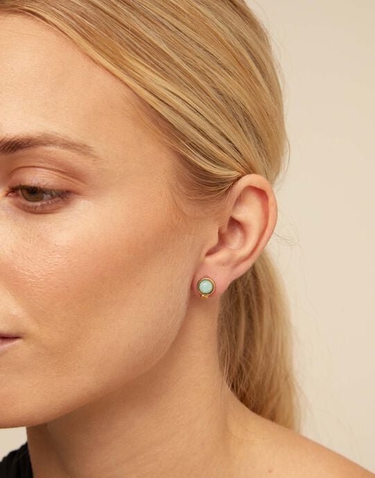 Single Stud Earring With Blue Crystal, Golden, large