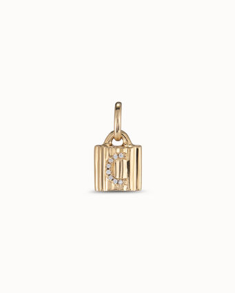 18K gold-plated padlock charm with topaz letter C