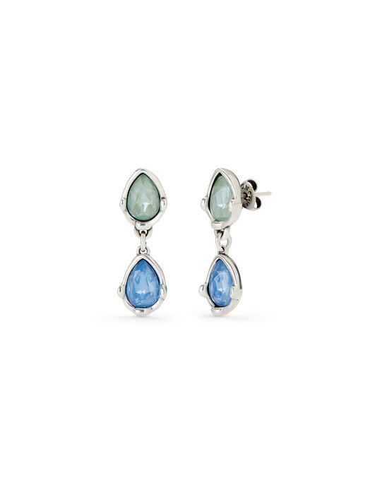 Long  earrings with two multicoloured drop-shaped faceted crystals