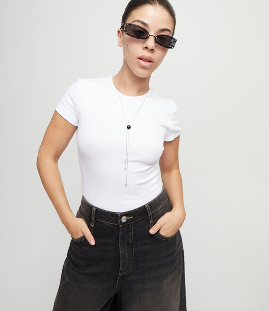 Long pendant  necklace with central black murano glass, Silver, large