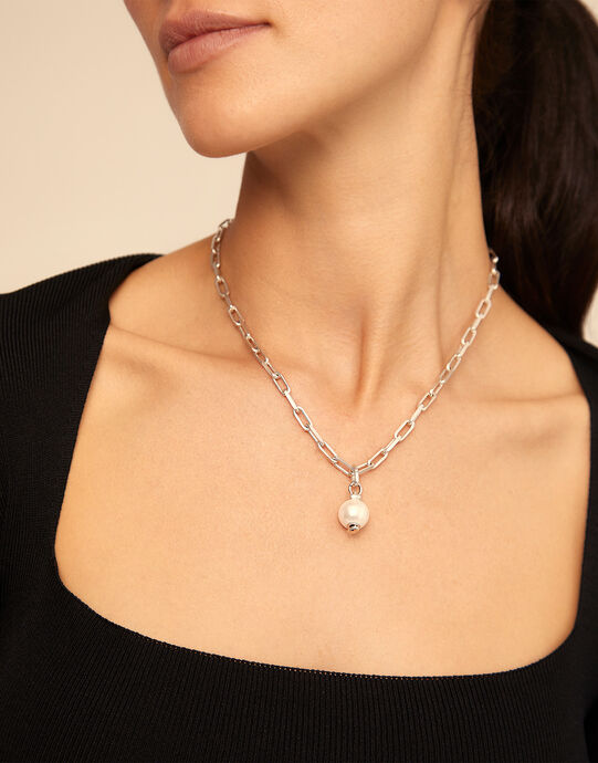 Charm with white pearl, Silver, large