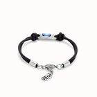 Bracciale in cuoio placcato argento sterling con cristallo celeste