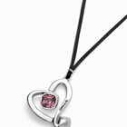 Ciondolo lungo a cordone effetto seta e cuore centrale con cristallo rosa