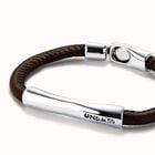 Brown leather bracelet with sterling silver-plated central detail