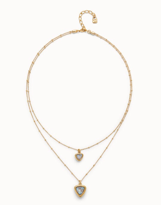 Colgante ba&ntilde;ado en oro 18k con doble cadena y tri&aacute;ngulo de cristal