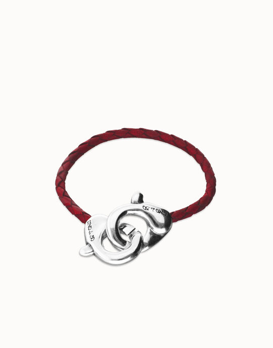Red leather bracelet with interlocking carabiner