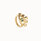 Eye-shaped ring with faceted green crystal