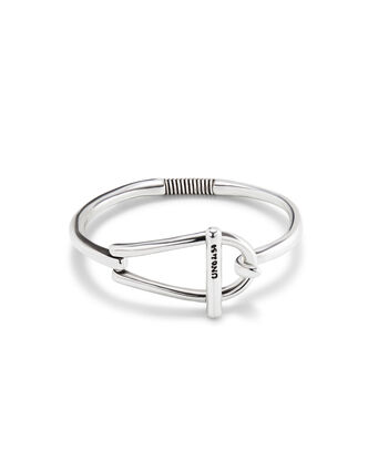 Rigid silver-plated bracelet with medium sized link and inner spring