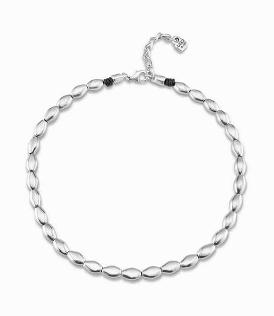 Sterling silver-plated oval beads necklace.