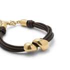 Pulsera en cuero con dos gotas ba&ntilde;adas en oro