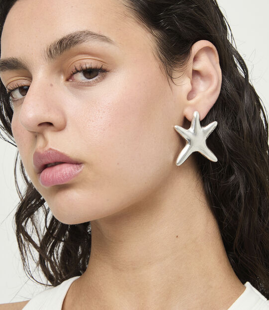 Large starfish-shaped earrings, Silver, large