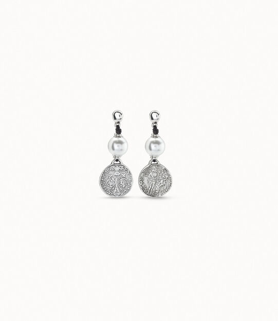 Sterling silver-plated leather earrings with pearl