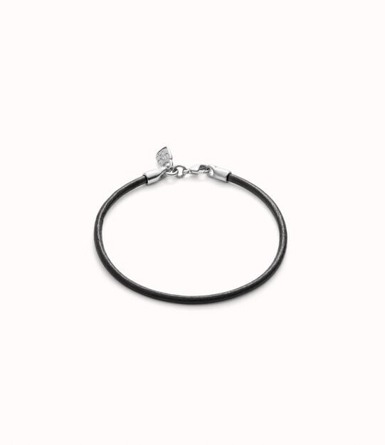 Leather charm bracelet with sterling silver-plated clasp