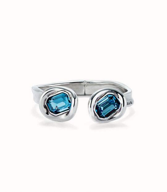 Bangle bracelet with two blue crystals