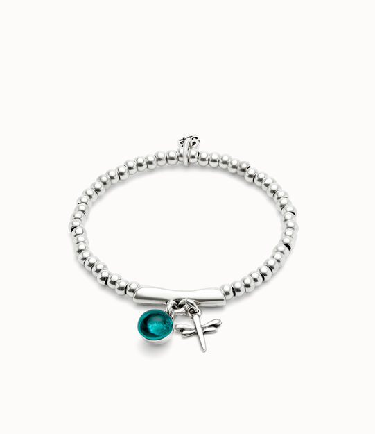 Beaded stretch bracelet with a murano glass and a dragonly