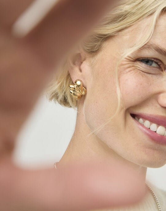 Teardrop Cluster Stud Earrings, Golden, large