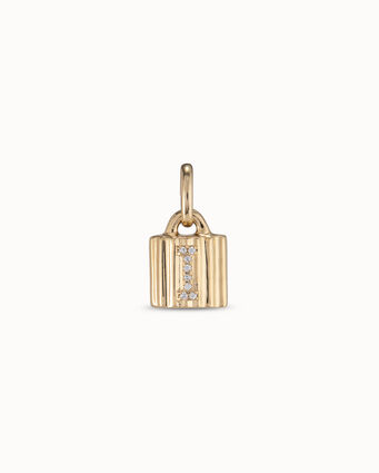 18K gold-plated padlock charm with topaz letter I