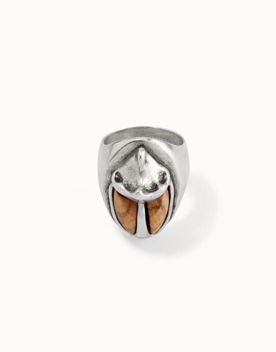 Anillo ba&ntilde;ado en plata de ley con formas irregulares, Plateado, large