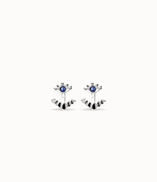 Eye-shaped stud earrings with blue crystal
