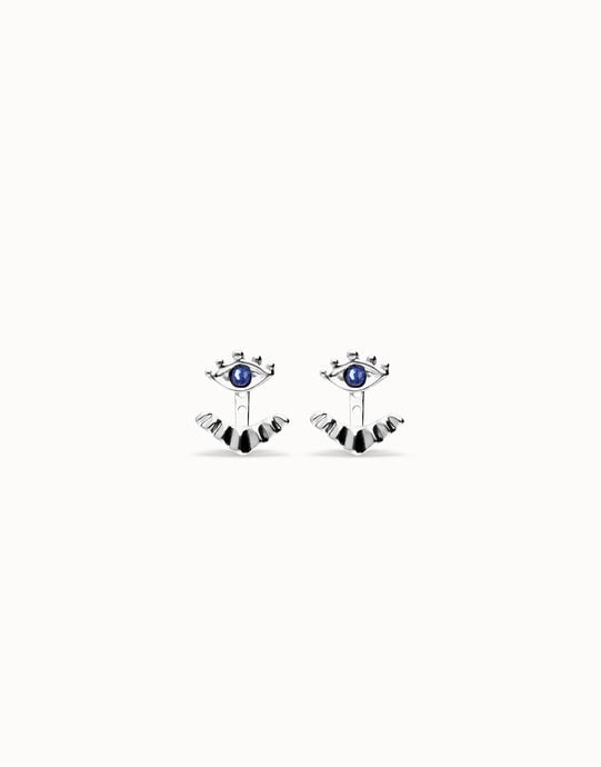 Eye-shaped stud earrings with blue crystal