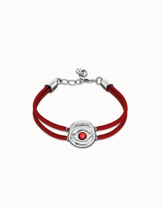 Double red leather birthstone bracelet with eye
