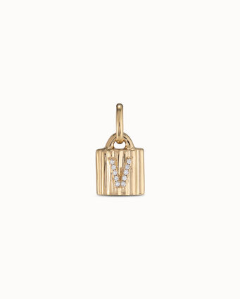 18K gold-plated padlock charm with topaz letter V