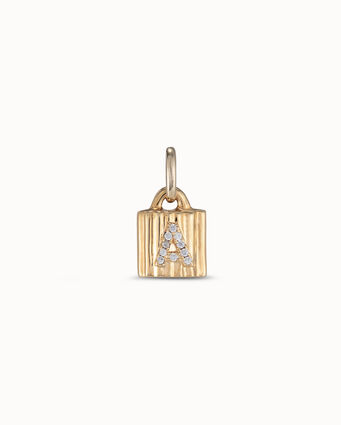 18K gold-plated padlock charm with topaz letter A