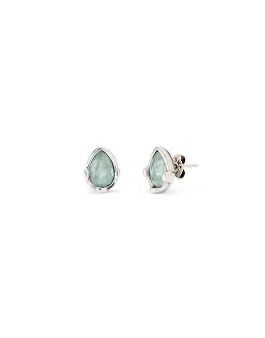 Earrings with an aqua-green drop-shaped faceted crystal