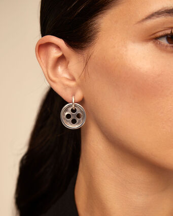 Sterling silver-plated needle and button earrings